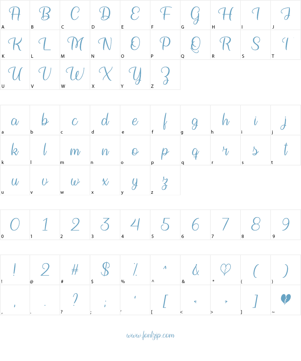 Bringing on the Heartbreak Font Character